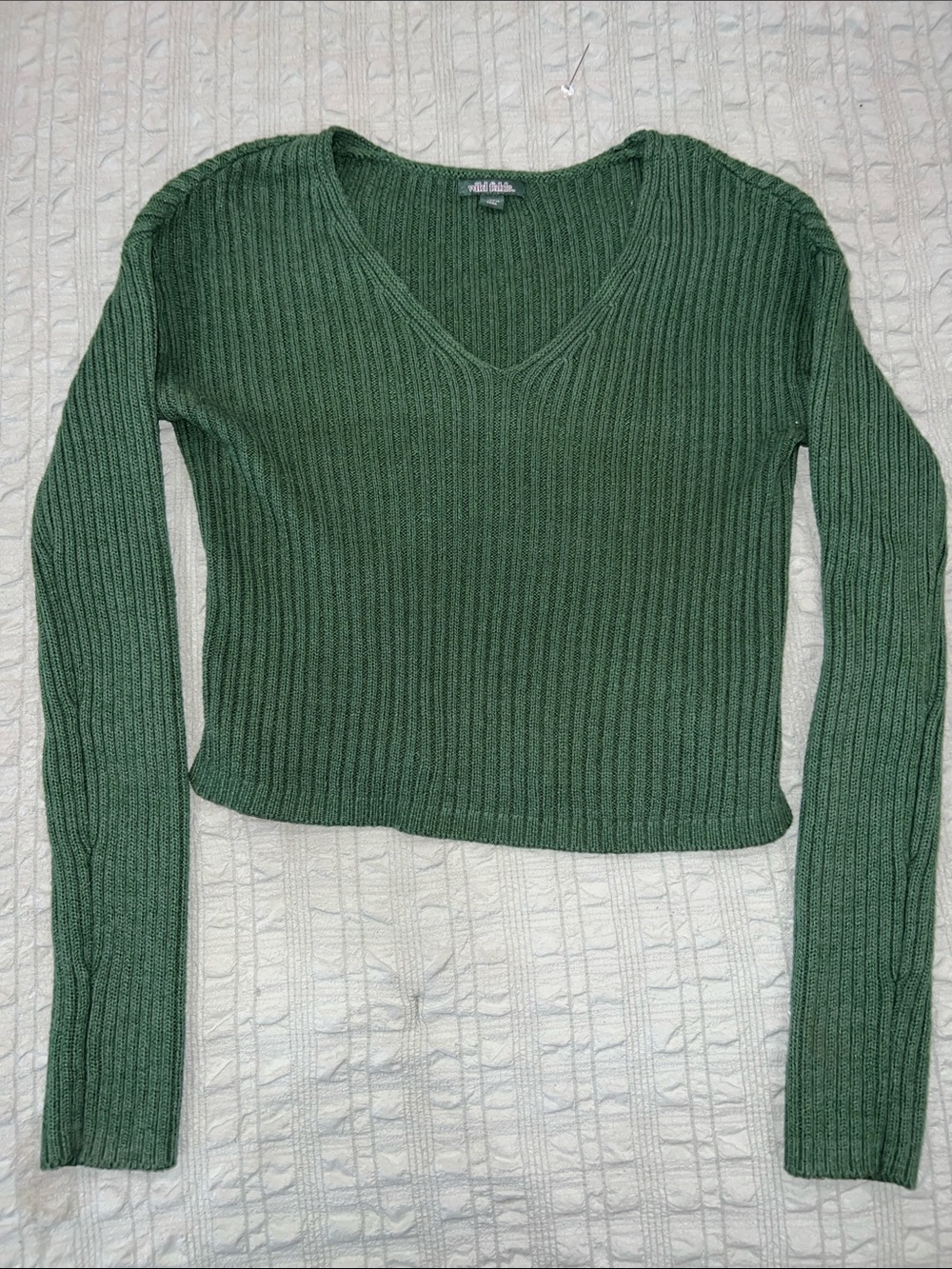 Wild Fable Green Ribbed V-Neck Crop Sweater